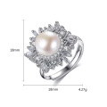 CZ Small Snowflake 925 Silver Freshwater Pearl Rings